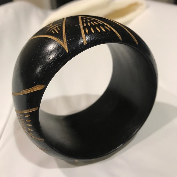 Dark Brown Wood Carved Light Bangle Bracelet - Picture 13 of 16